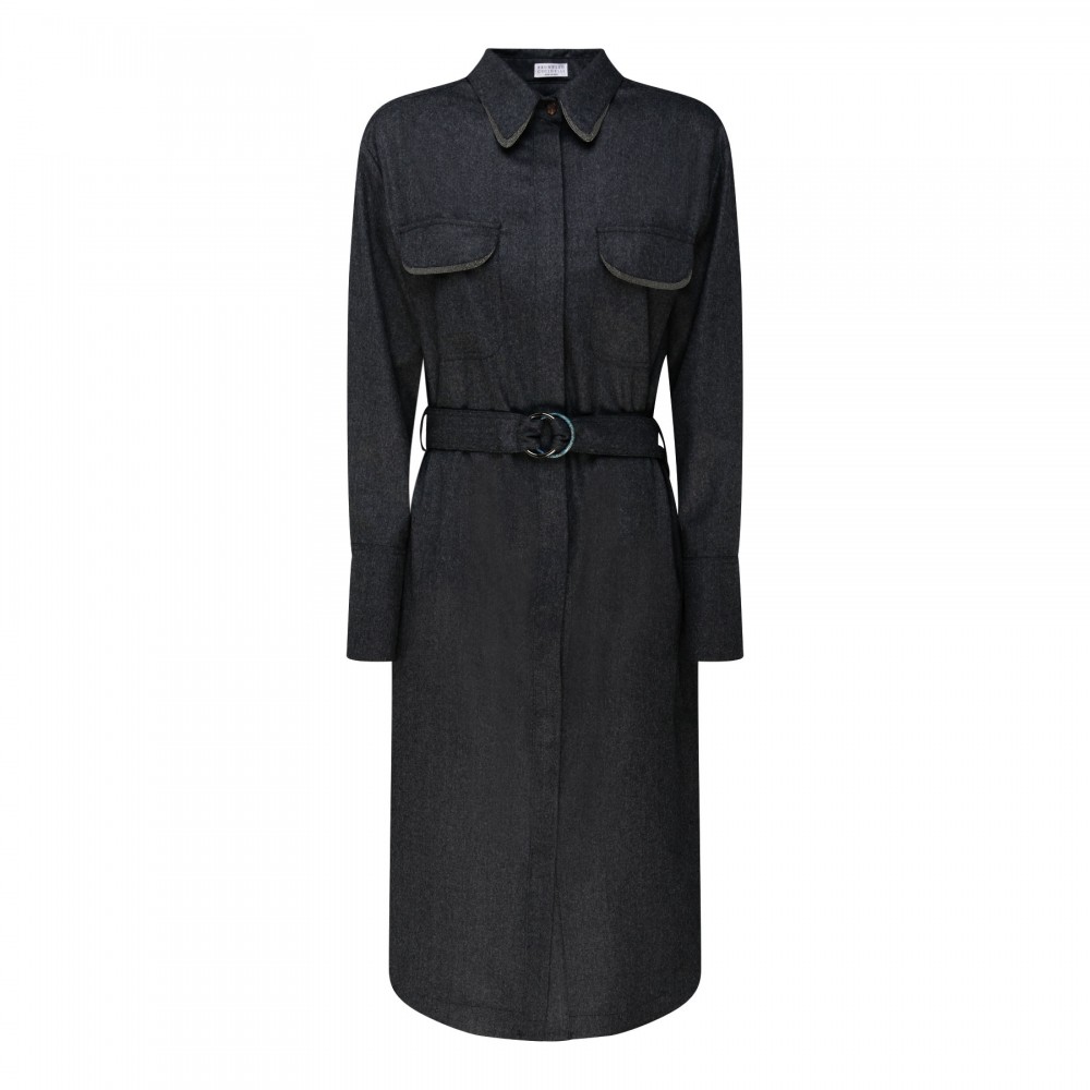 Dark gray virgin wool shirt-dress