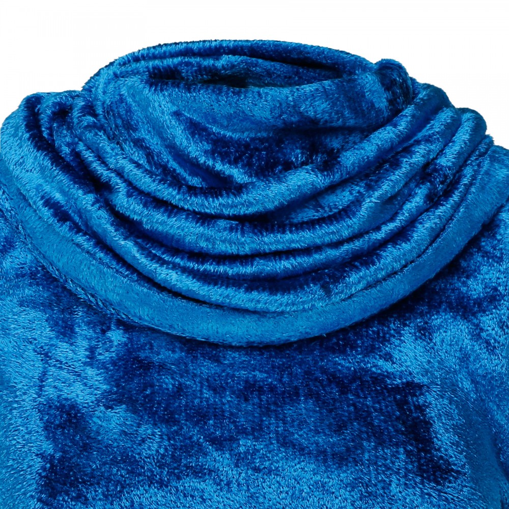 Blue shiny velvet mini hood dress