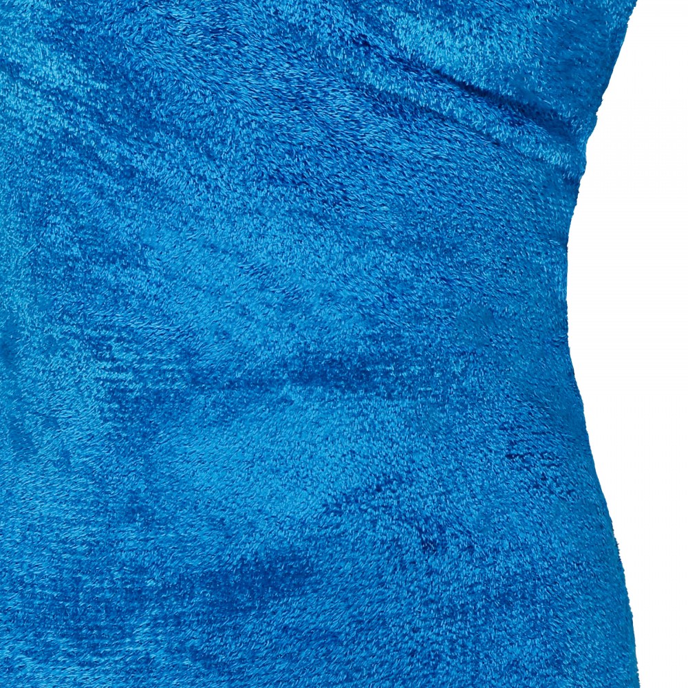 Blue shiny velvet mini hood dress