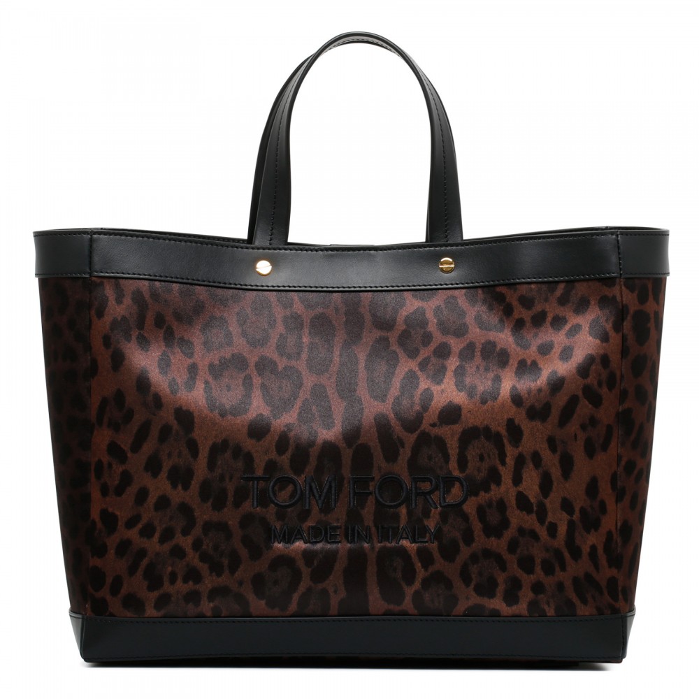 Leopard canvas logo tote bag