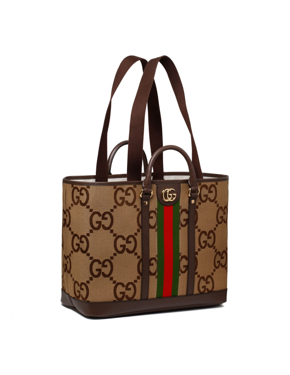 Jumbo GG tote bag in camel and ebony GG Canvas