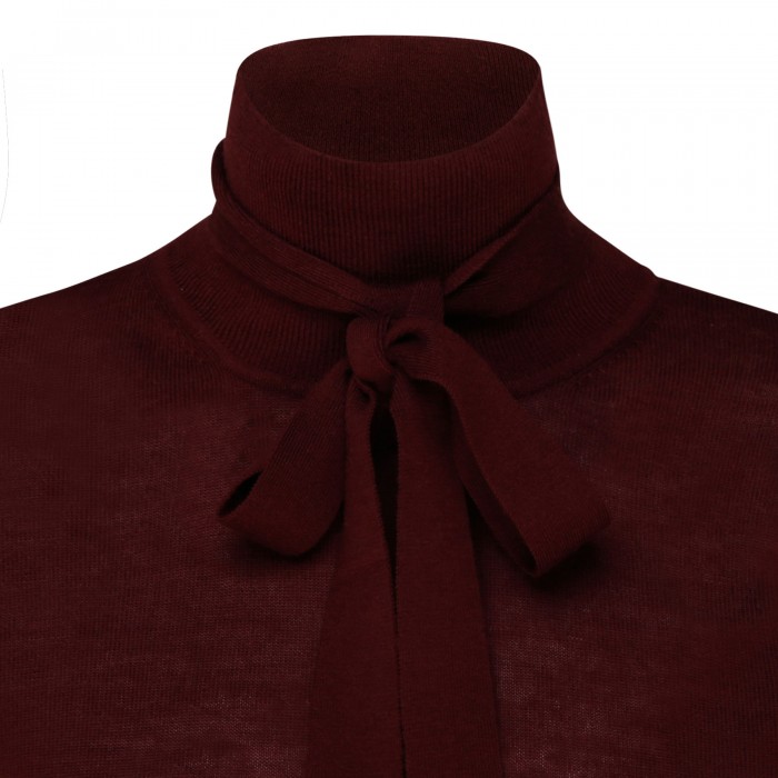 Tie neck blouson sweater