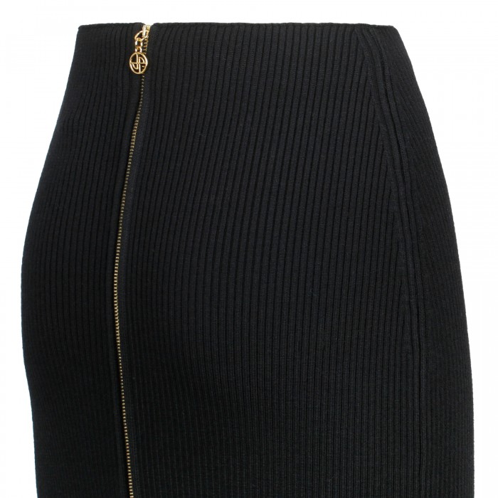 Black ribbed-knit midi skirt