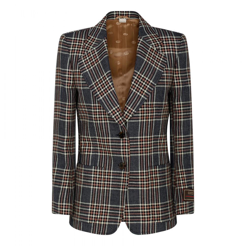 Linen and silk blend check jacket