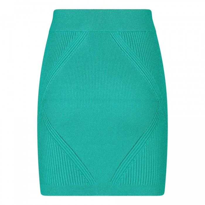 Jade green rib-knit skirt