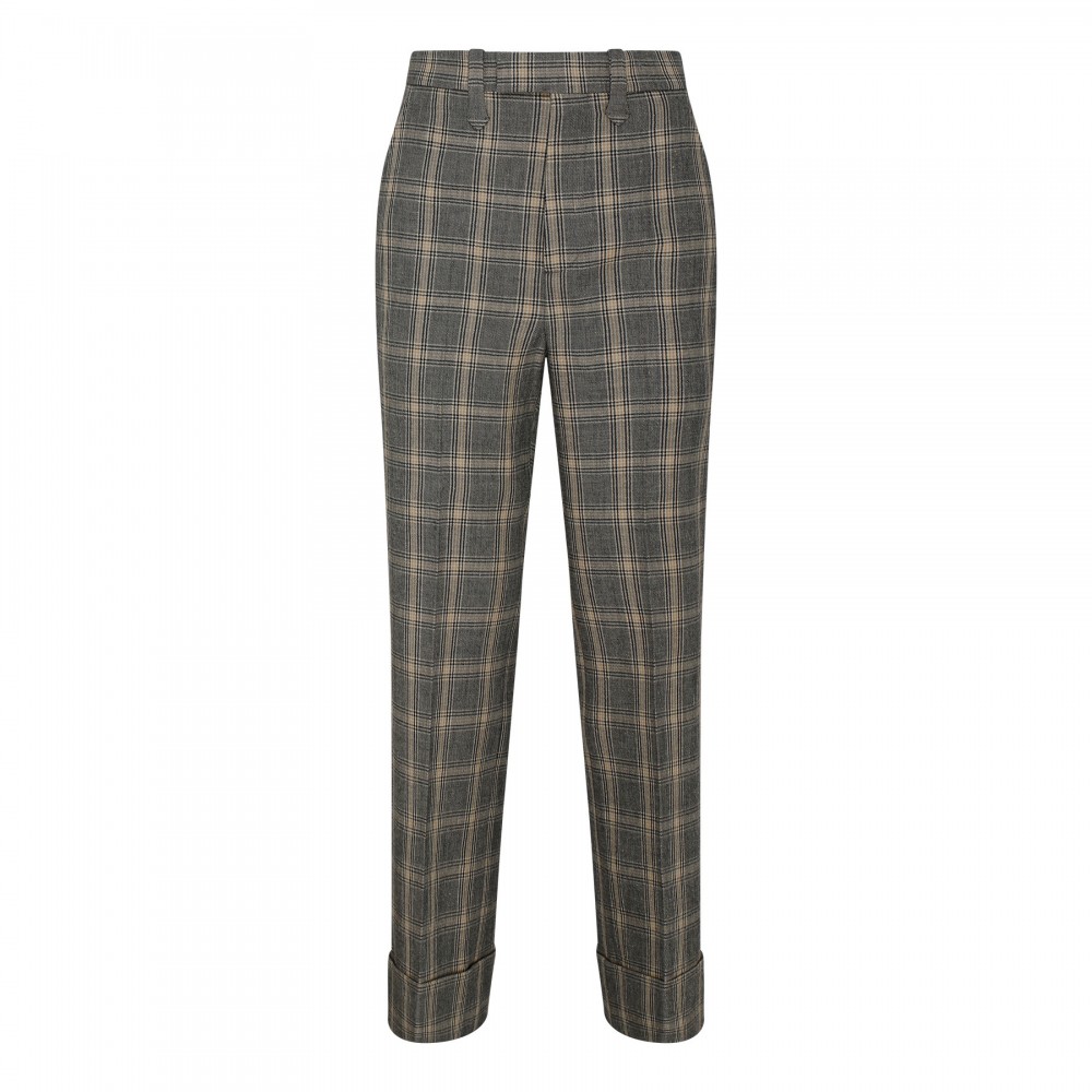 Check wool and linen blend pants