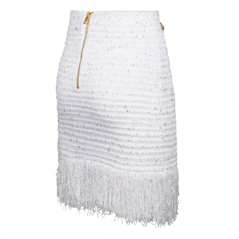 Fringed lurex tweed skirt