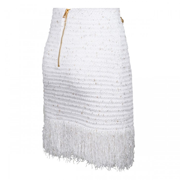 Fringed lurex tweed skirt