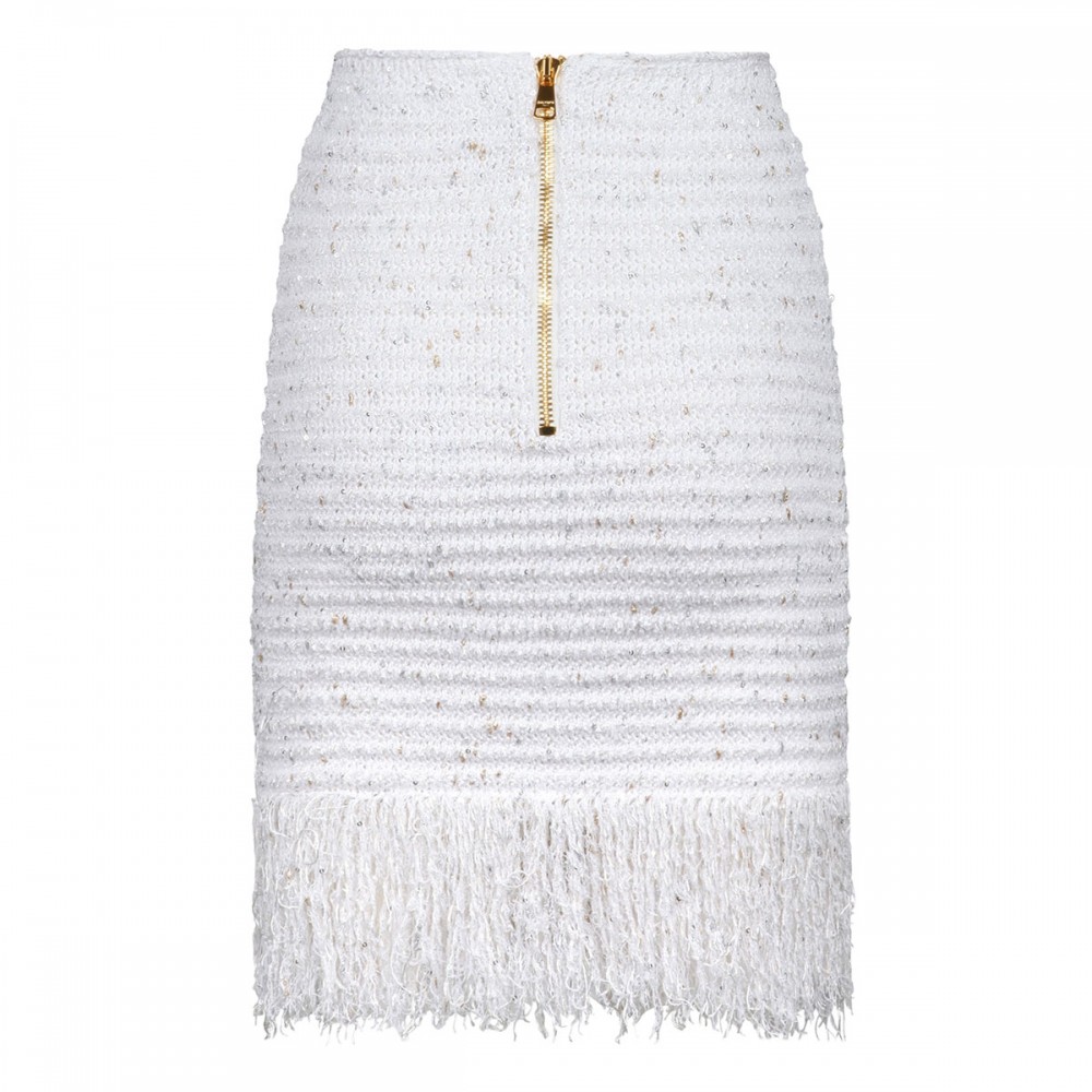 Fringed lurex tweed skirt