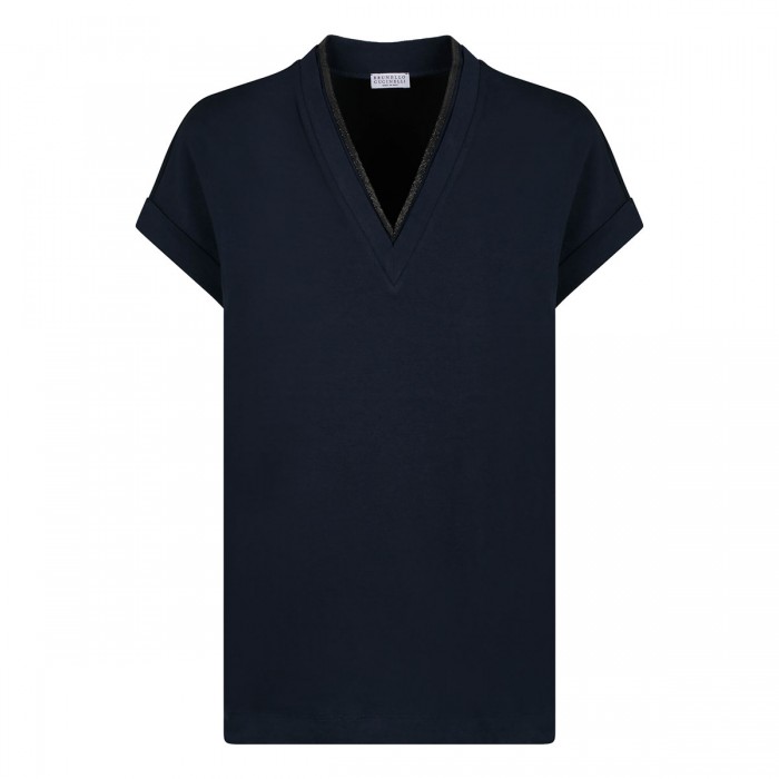 Midnight blue stretch cotton T-shirt