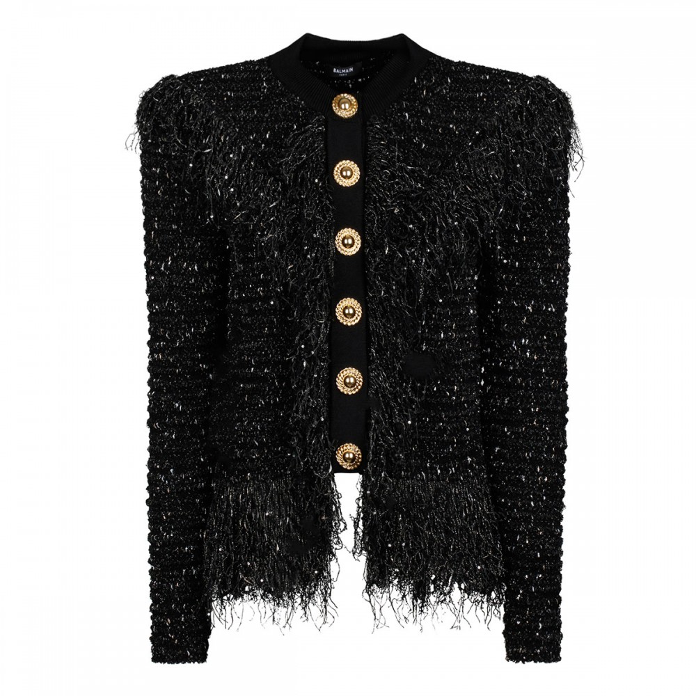 Glittered fringed tweed jacket