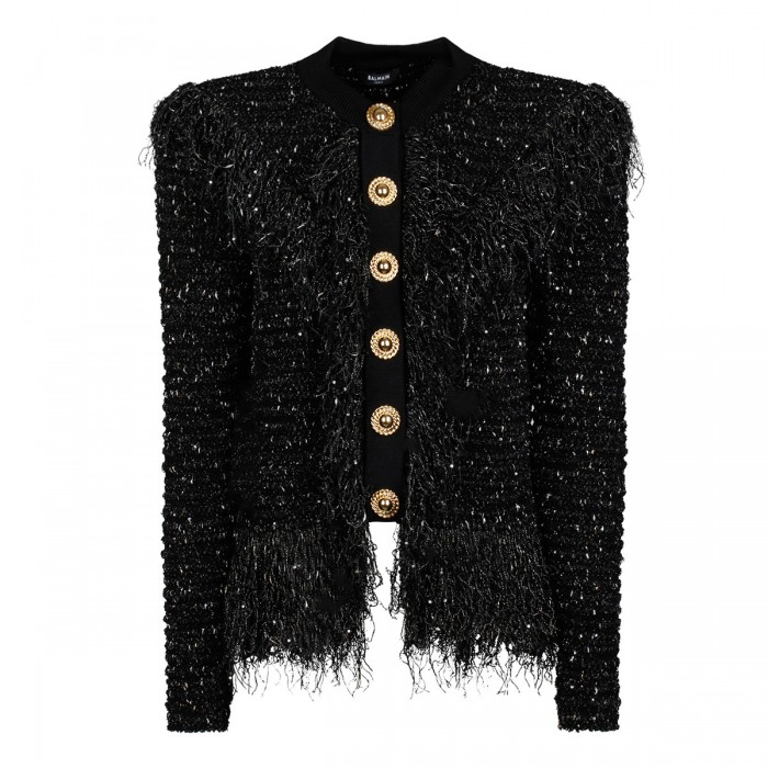 Glittered fringed tweed jacket