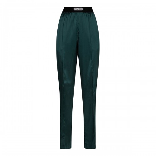 Dark emerald silk satin pants