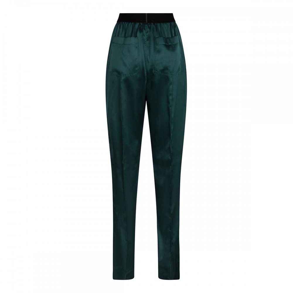 Dark emerald silk satin pants