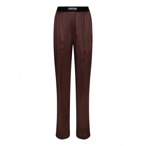 Dark brown silk satin pants