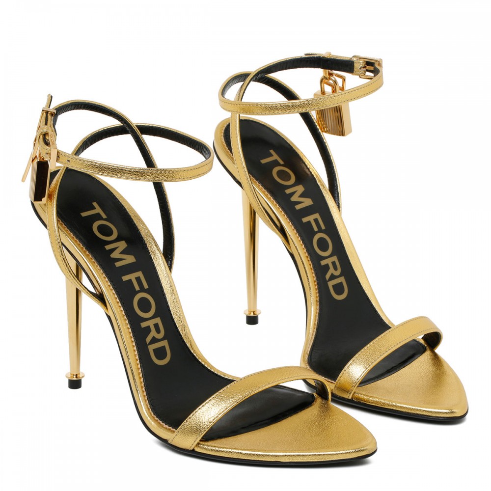 Padlock golden leather sandals