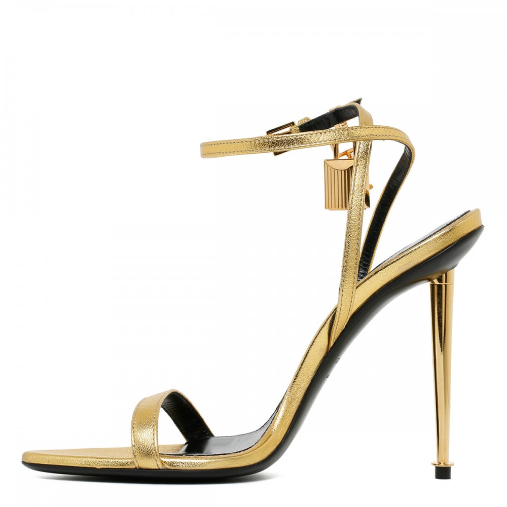 Padlock golden leather sandals