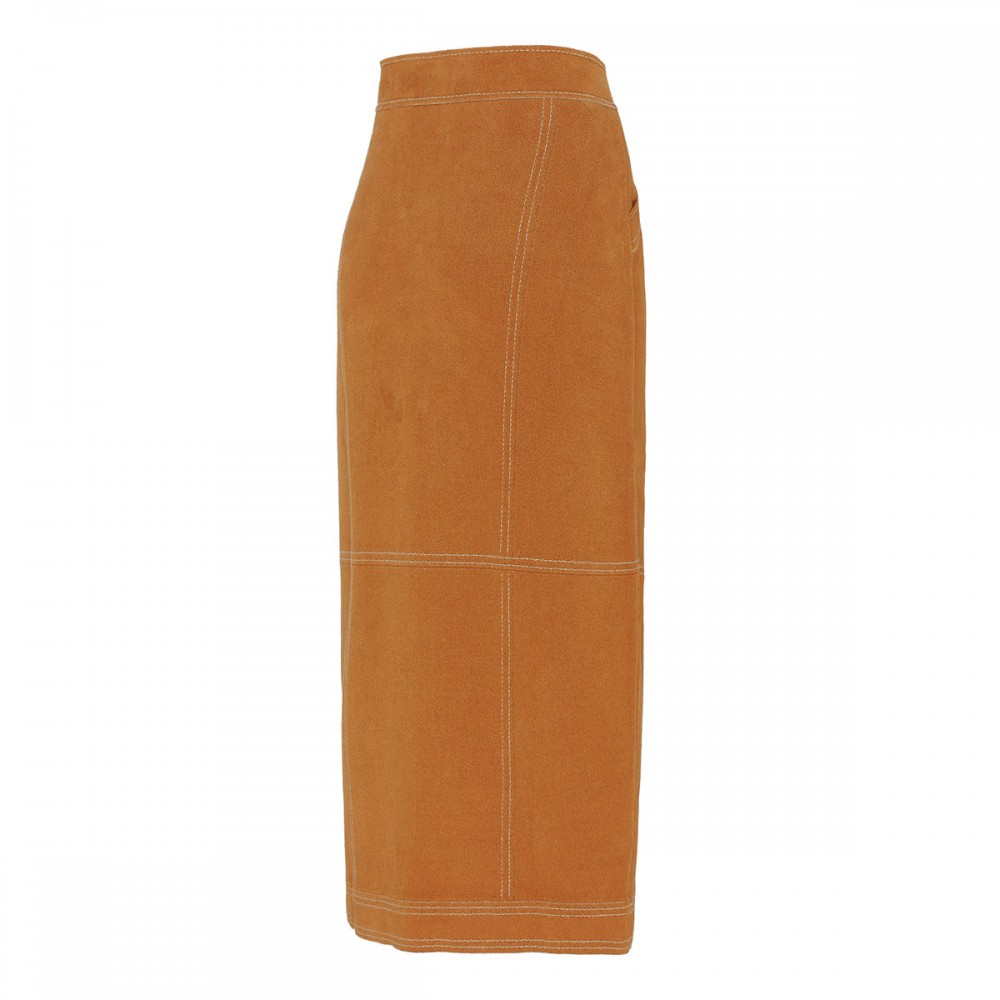 Suede effect long skirt