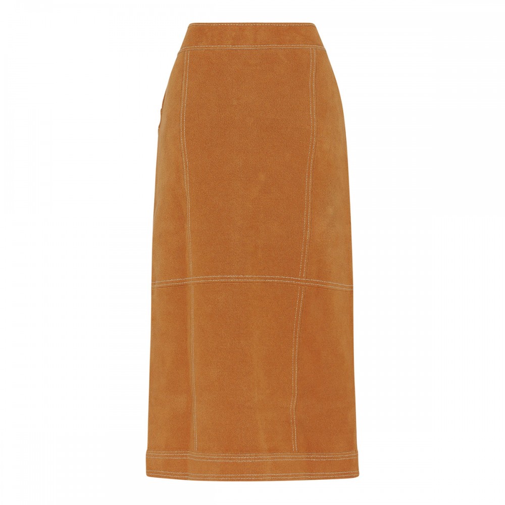 Suede effect long skirt