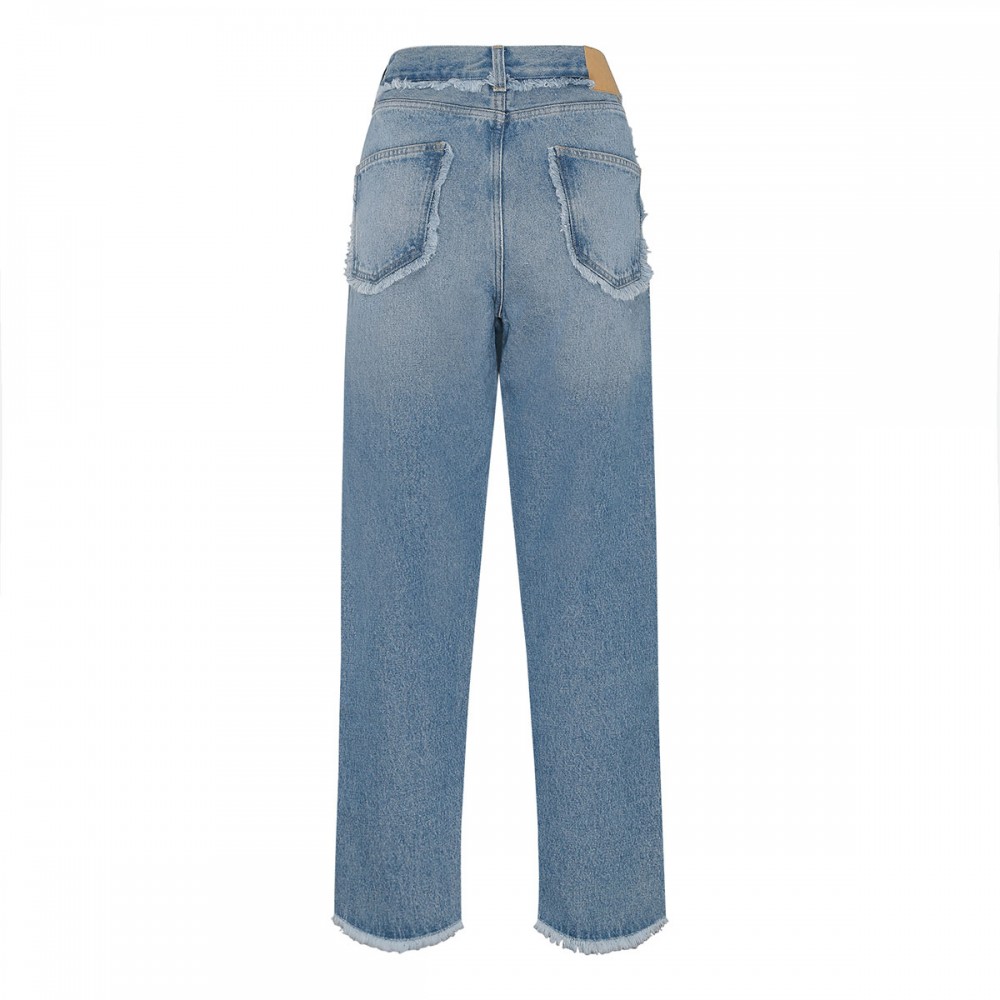 Fringed regular denim jeans