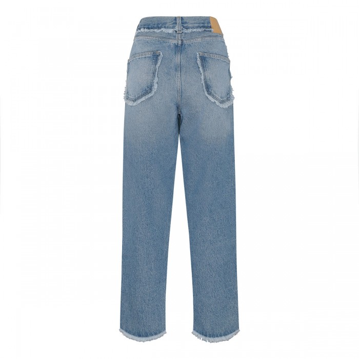 Fringed regular denim jeans