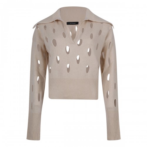 Cream hue wool blend polo...