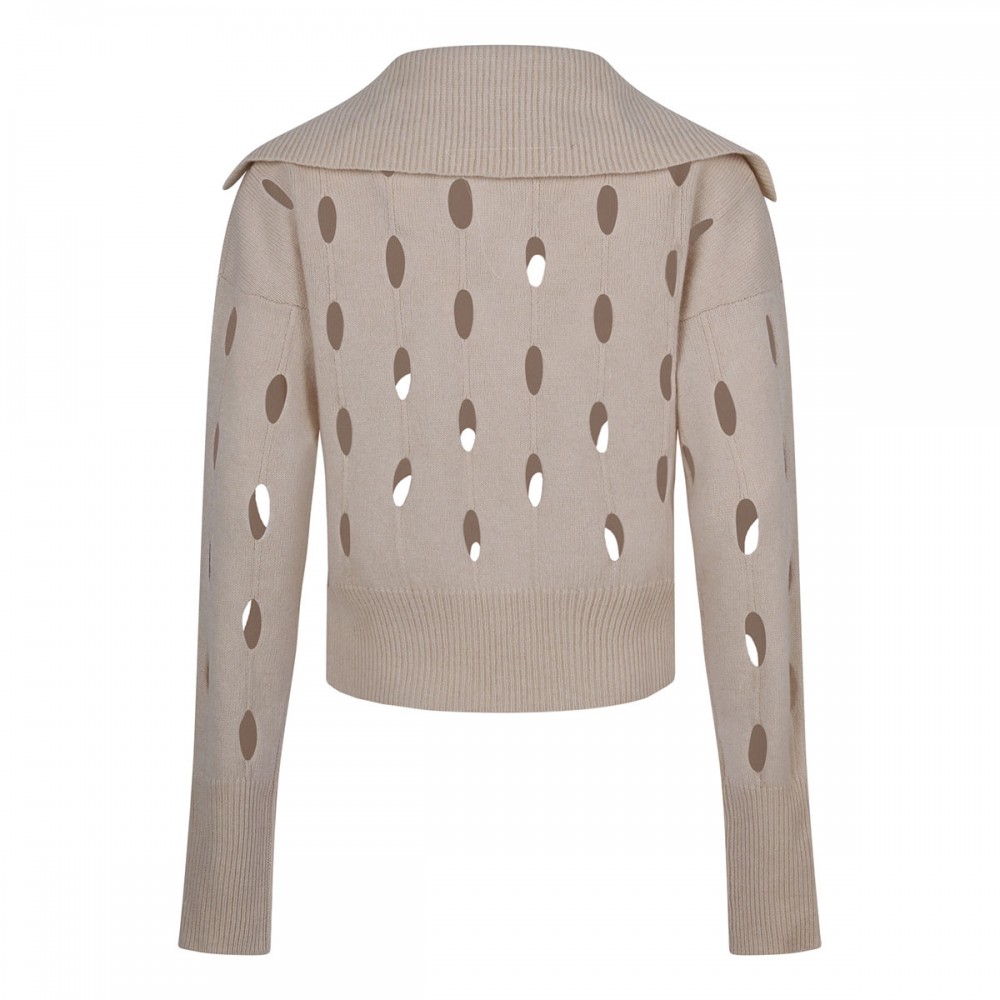 Cream hue wool blend polo sweater