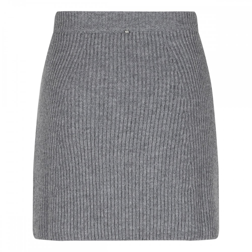Gray ribbed-knit wool blend skirt