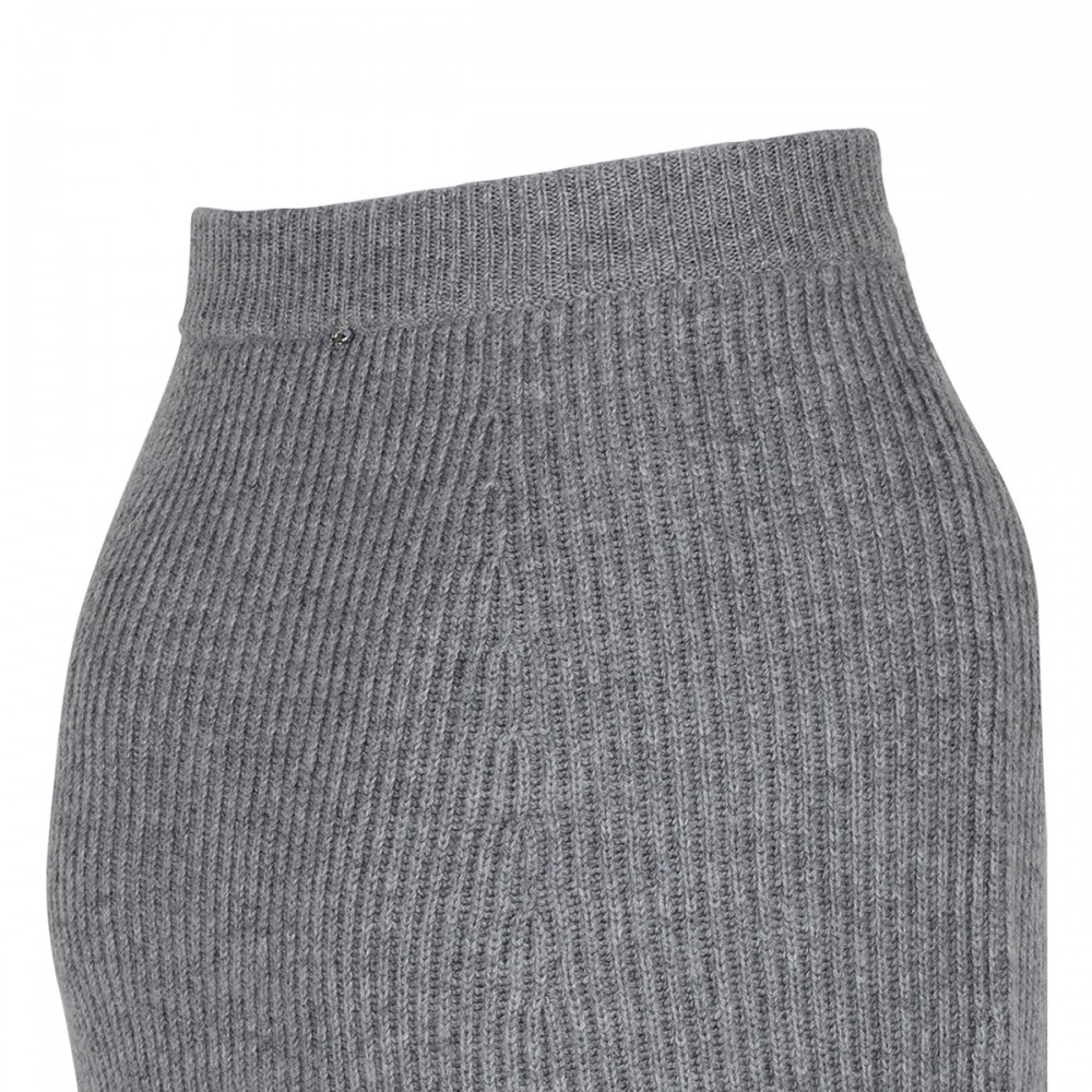 Gray ribbed-knit wool blend skirt
