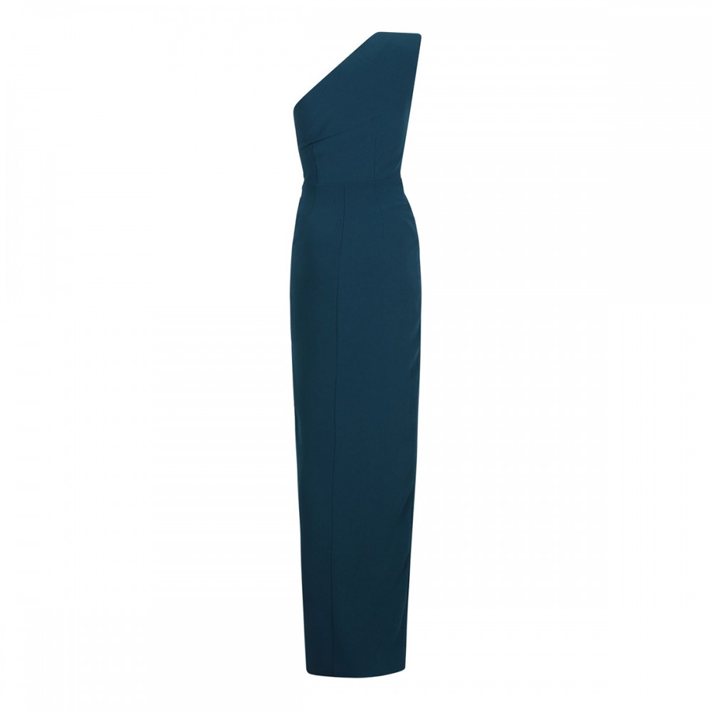 Asymmetric satin crepe maxi dress