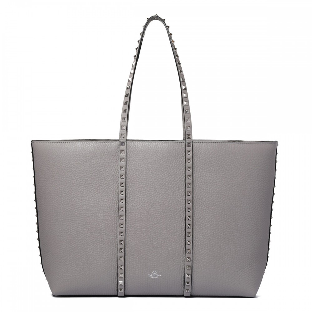 Rockstud gray leather tote bag