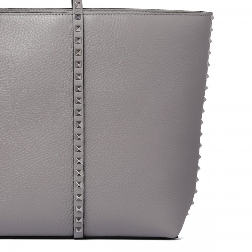Rockstud gray leather tote bag 2