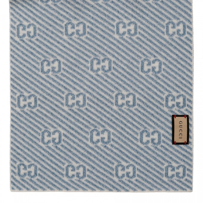 Powder blue diagonal GG stripe scarf