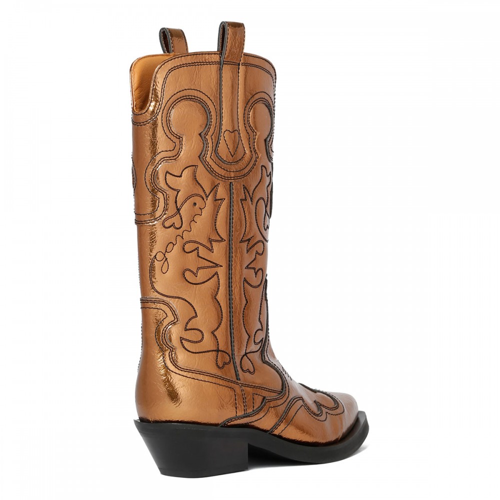 Bronze mid shaft embroidered Western...