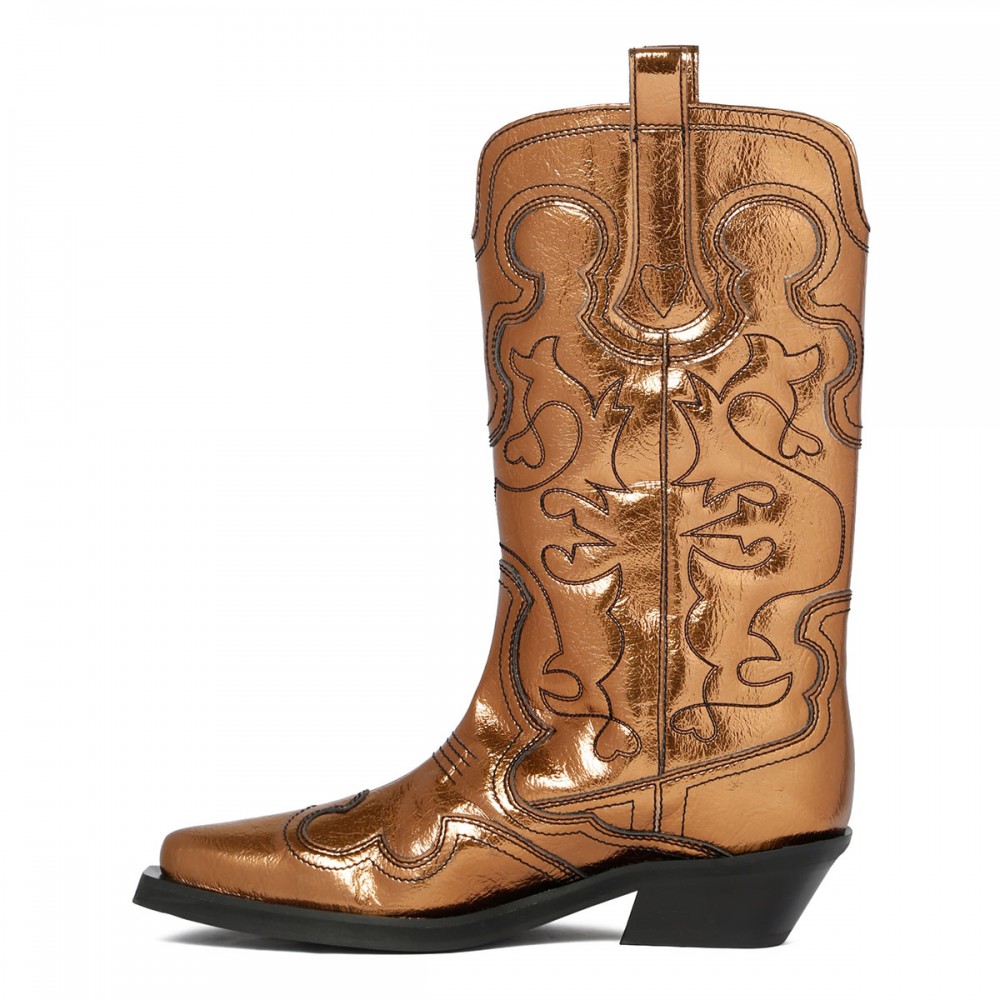 Bronze mid shaft embroidered Western...