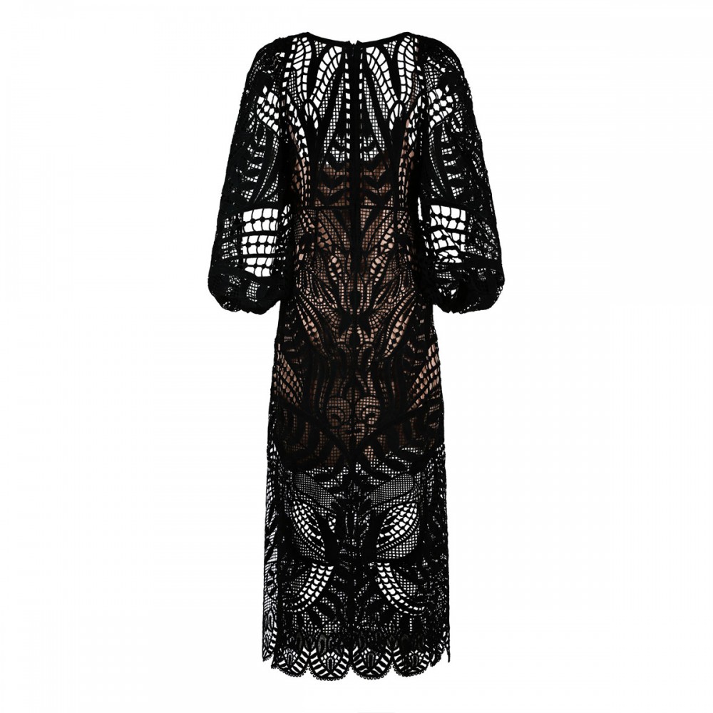 Black Nature guipure midi dress