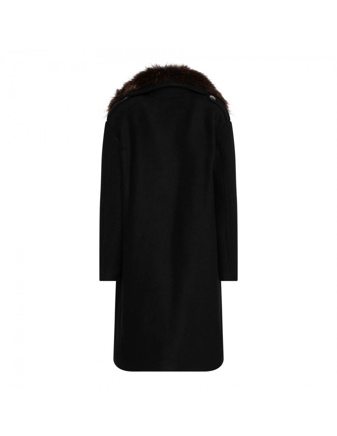 Black wool parka with fur collar
