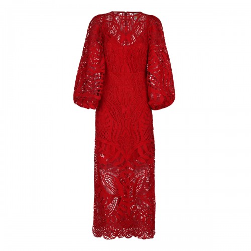 Red Nature guipure midi dress