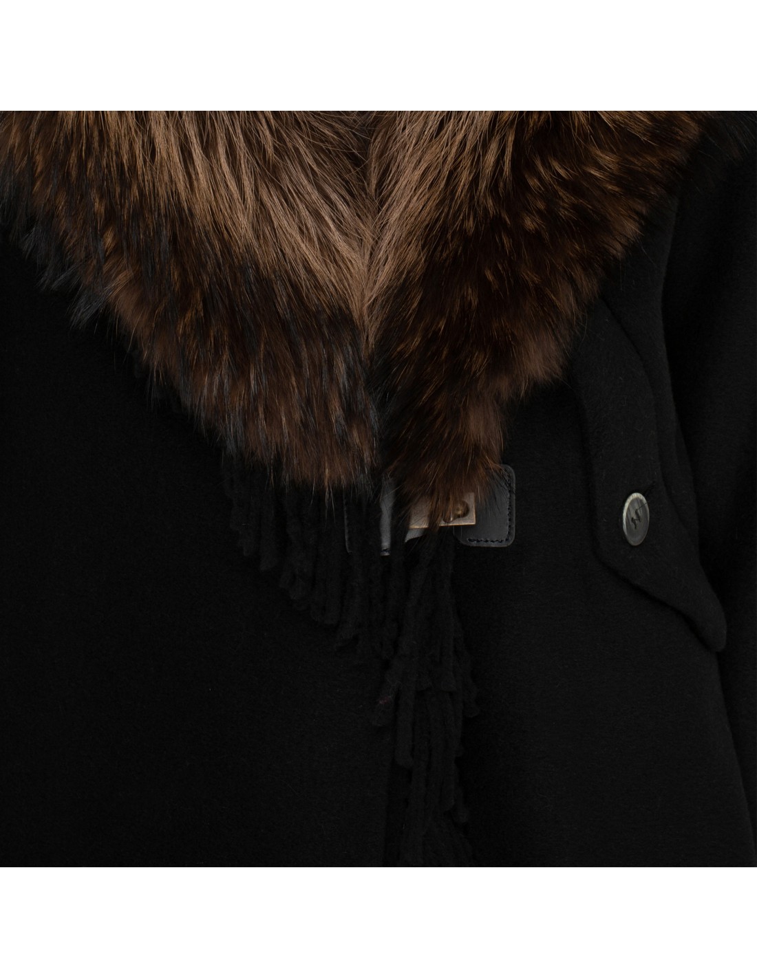 Black wool parka with fur collar