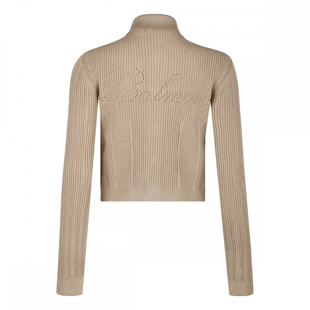 Cropped ribbed knit cardigan