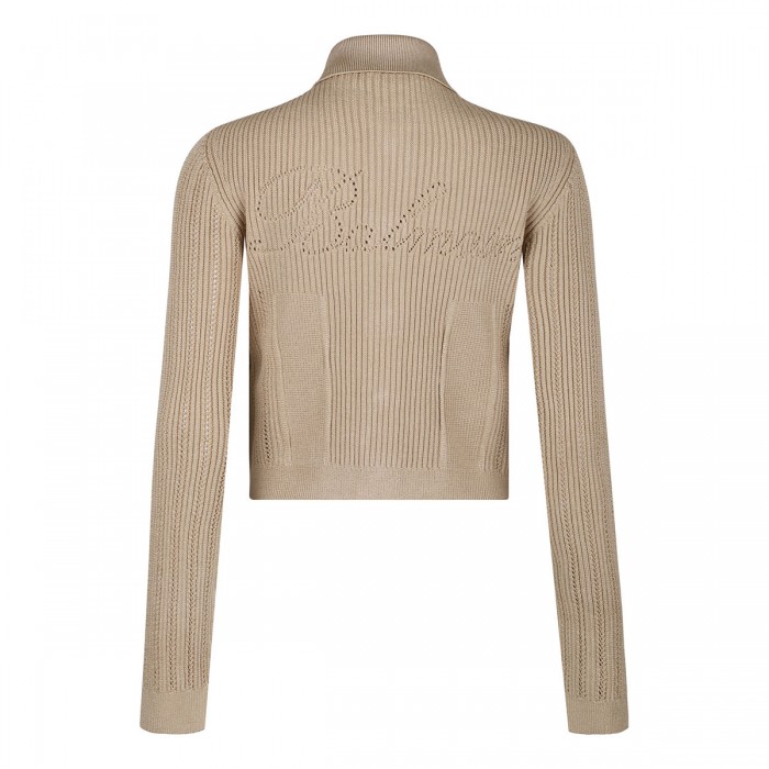 Cropped ribbed knit cardigan