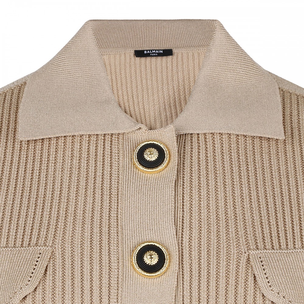 Cropped ribbed knit cardigan