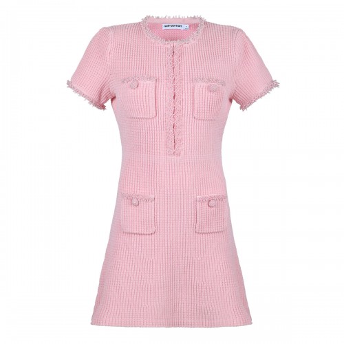 Pink textured knit mini dress