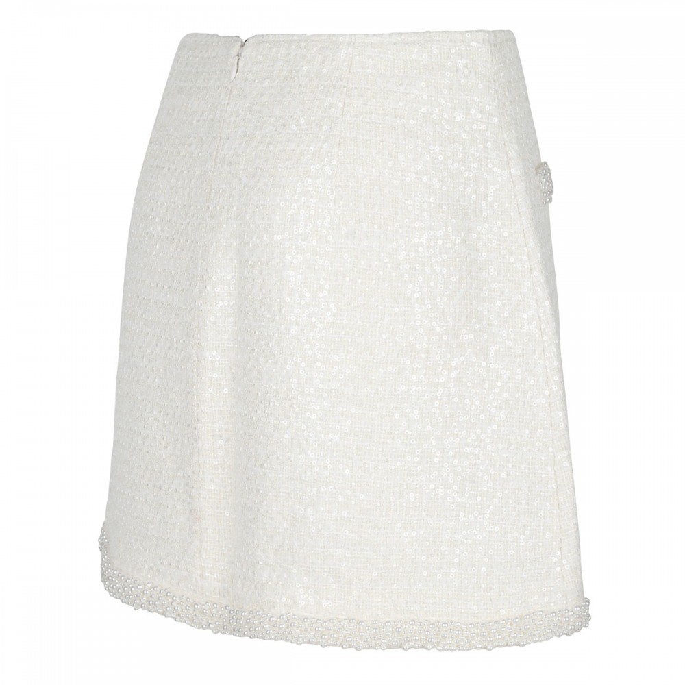 Cream boucle pearl trim mini skirt