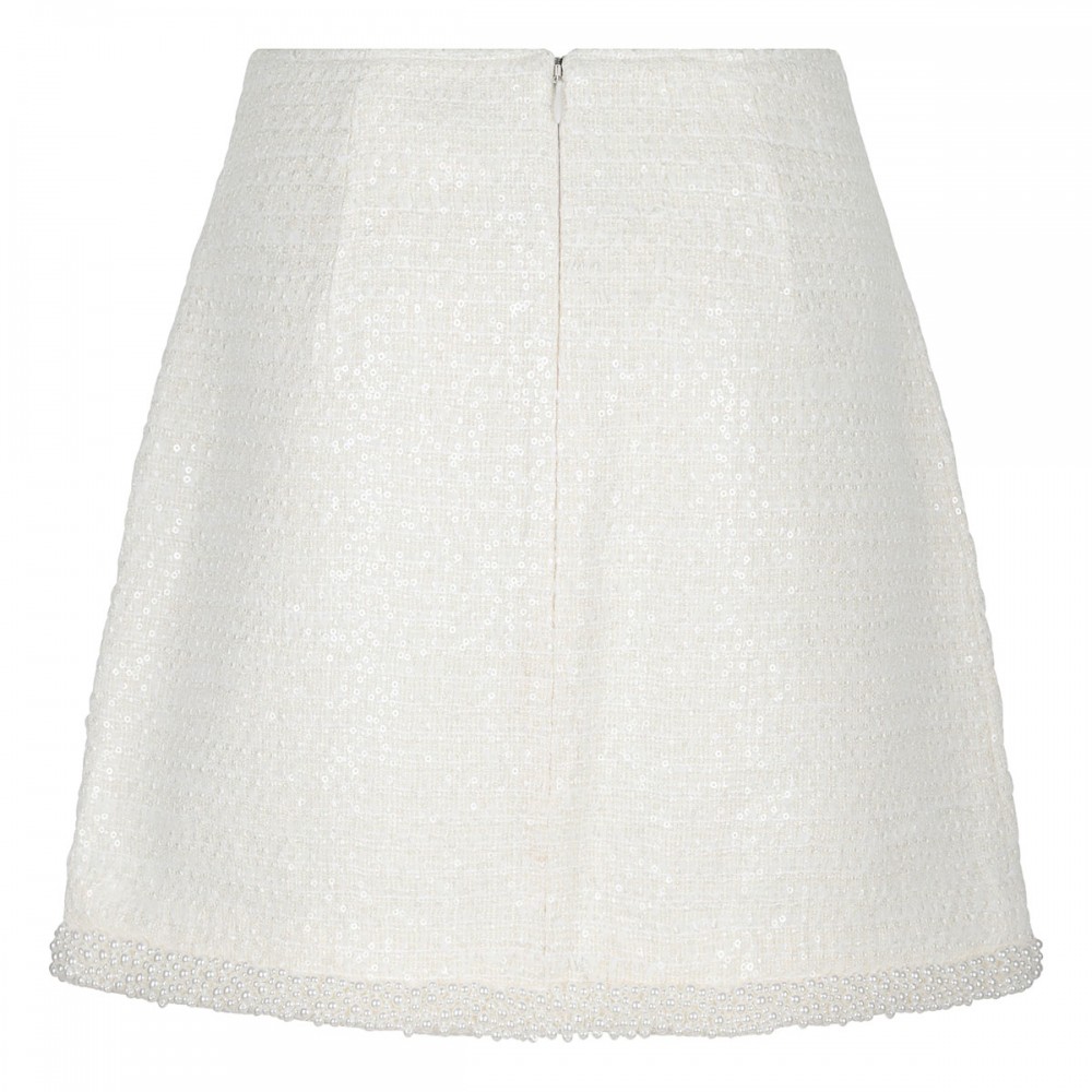Cream boucle pearl trim mini skirt