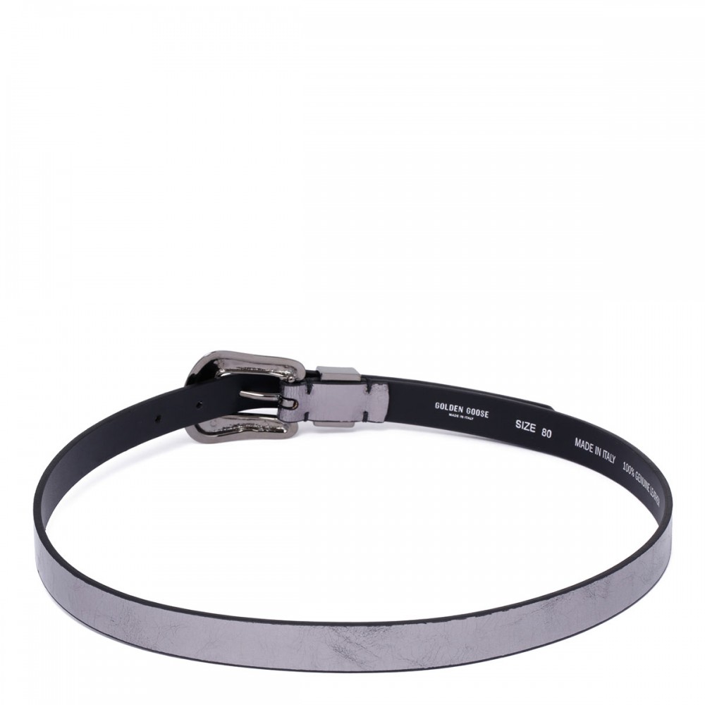 Metallic patent leather belt