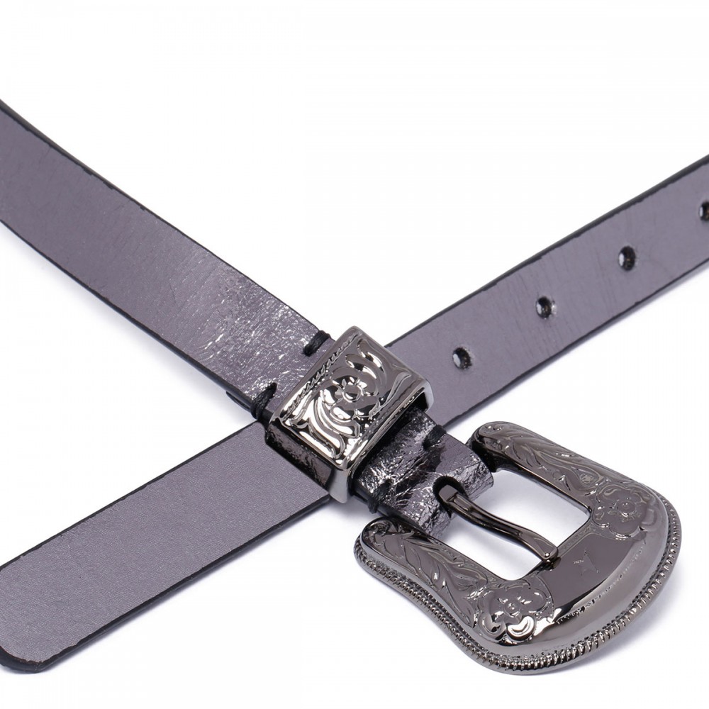 Metallic patent leather belt