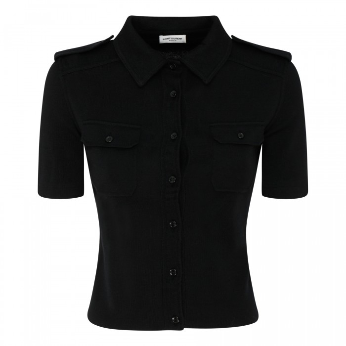 Black wool and cotton polo