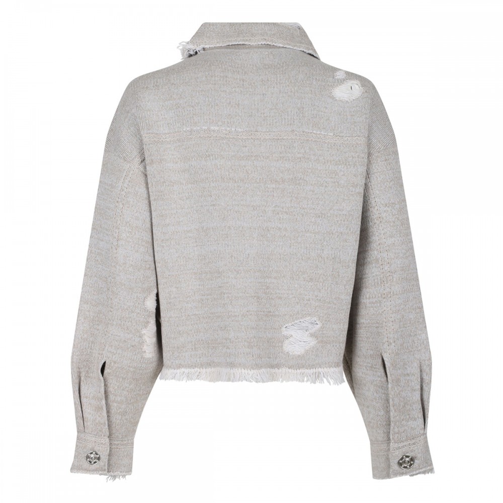 Denim fringed cashmere and cotton jacket