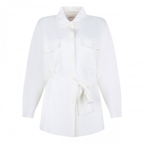 Self-tie belt white shirt